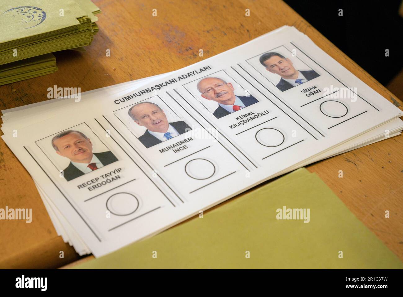 May 14, 2023, Istanbul, Istanbul, Turkey: 64 million voters in Turkey go to the polls for the General Elections that will determine the President of Turkey and 600 new deputies of the Turkish Grand National Assembly. Voting started at 08:00 in Turkey. The presidential election ballot includes the names of Recep Tayyip Erdogan, Muharrem Ince, Kemal KÄ±lÄ±cdaroglu and Sinan Ogan, according to the order determined by lottery. Muharrem Ince said that he withdrew his candidacy on May 11, 2023. The polls will close at 17:00 and the counting of votes will begin. (Credit Image: © Tolga Uluturk/ZUMA Pr Stock Photo