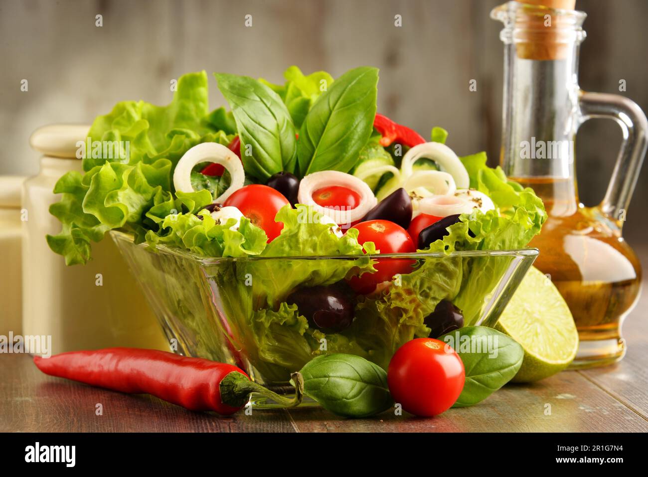 Composition with vegetable salad bowl. Balanced diet Stock Photo Alamy