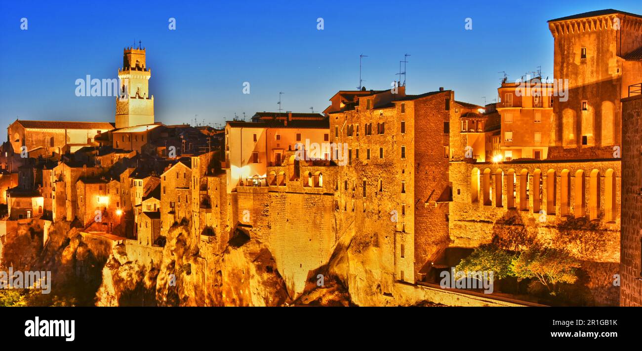 City of Pitigliano in Tuscany, Italy after sunset Stock Photo