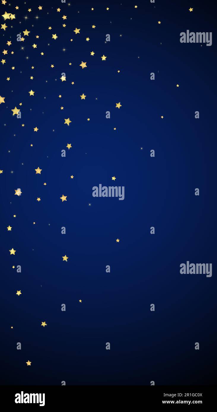 Magic stars vector overlay. Gold stars scattered around randomly, falling down, floating. Chaotic dreamy childish overlay template. Miraculous starry Stock Vector