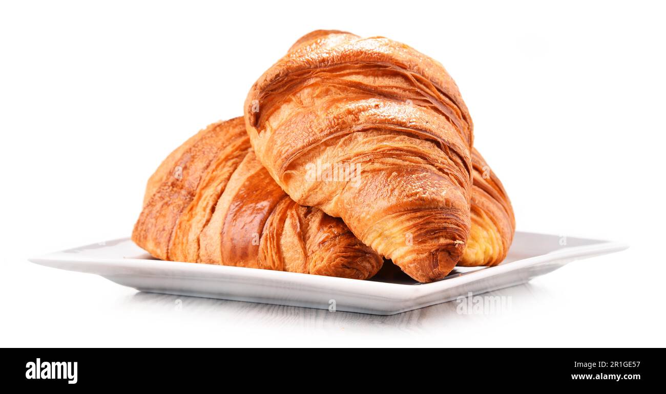 Composition with croissants isolated on white background Stock Photo