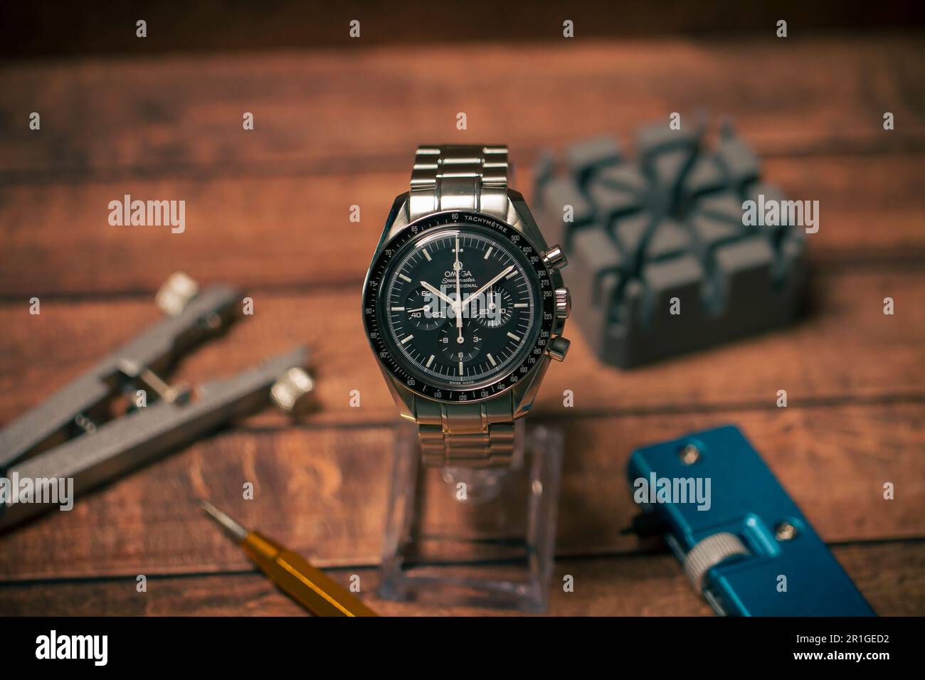 Milan Italy May 14 2023 close up shot of an Omega Speedmaster Moonwatch luxury wristwatch no people are visible Stock Photo Alamy