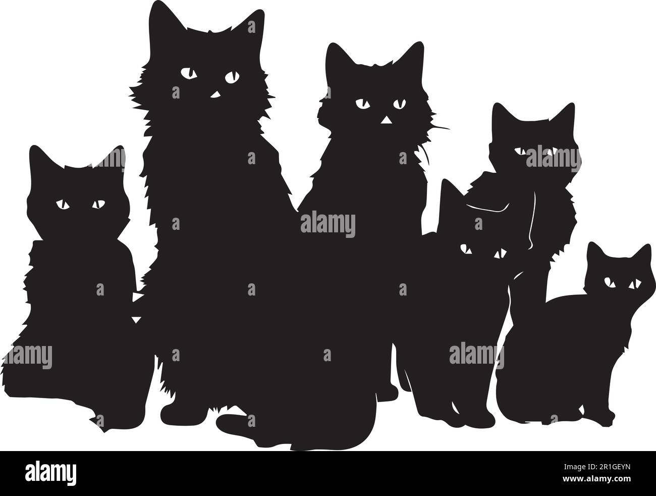 A black silhouette cat groups vector illustration. Stock Vector