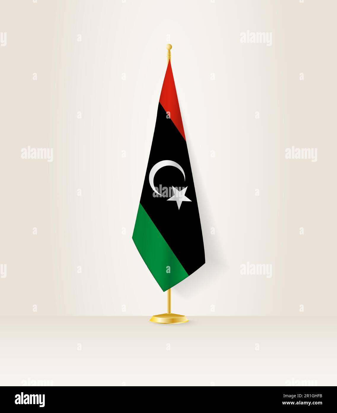 Libya flag on a flag stand. Vector illustration. Stock Vector