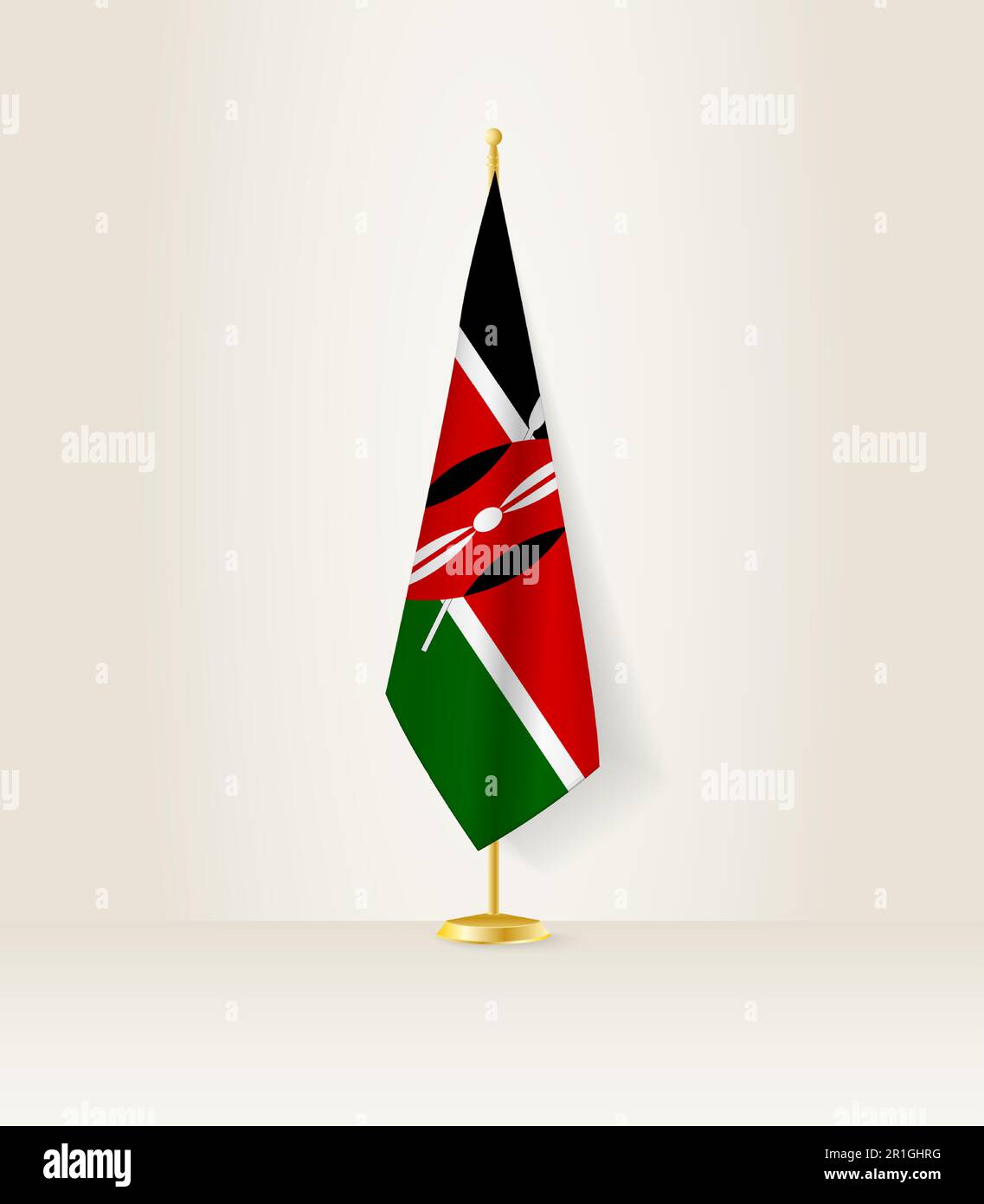 Kenya flag on a flag stand. Vector illustration. Stock Vector