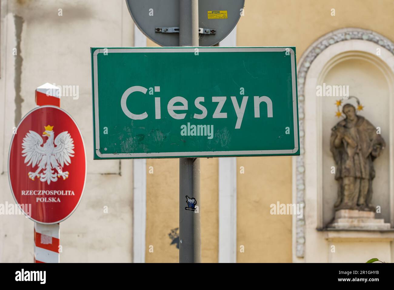 Cieszyn town sign on the Poland - Czech Republic border Stock Photo - Alamy