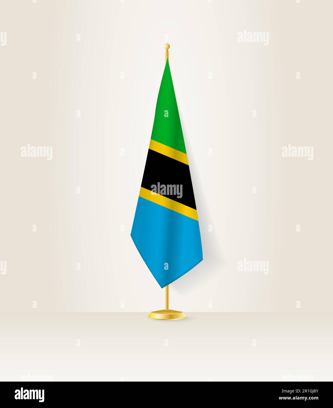 Tanzania flag on a flag stand. Vector illustration. Stock Vector