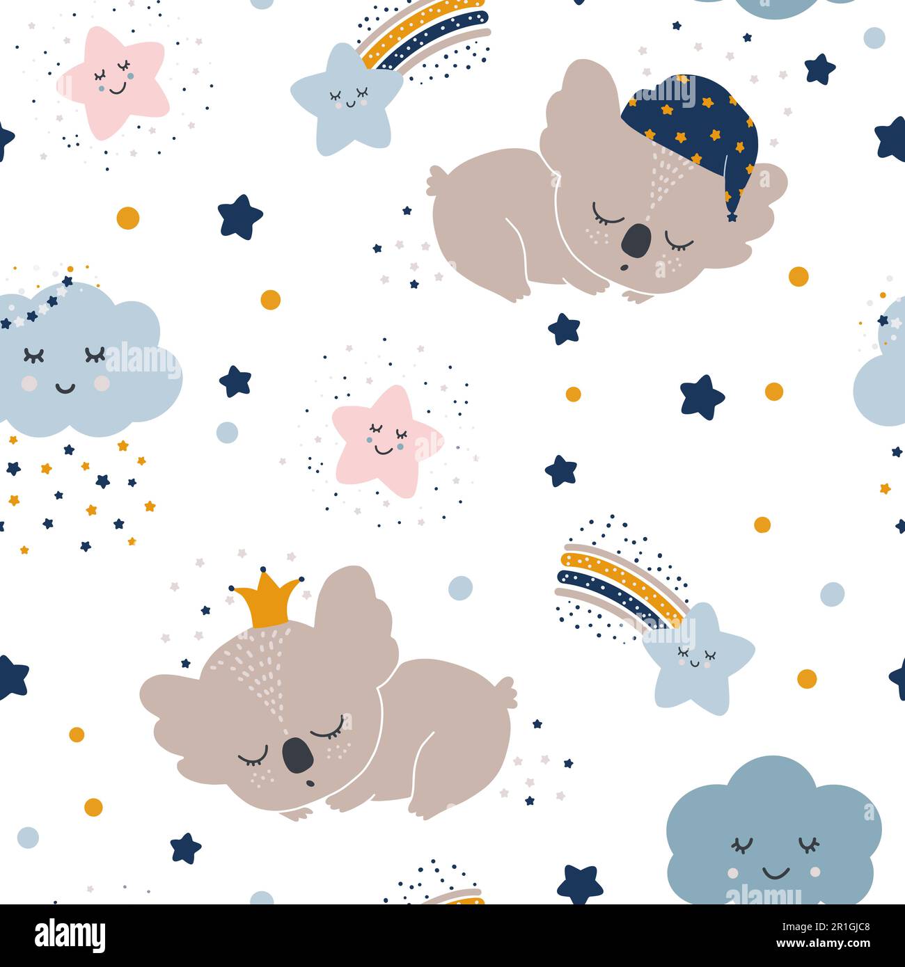 Seamless childrens hand-drawn pattern with cute sleeping koalas, clouds ...