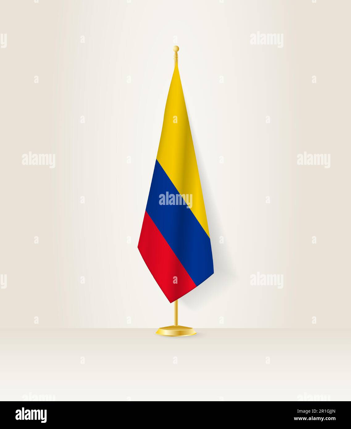 Colombia flag on a flag stand. Vector illustration. Stock Vector