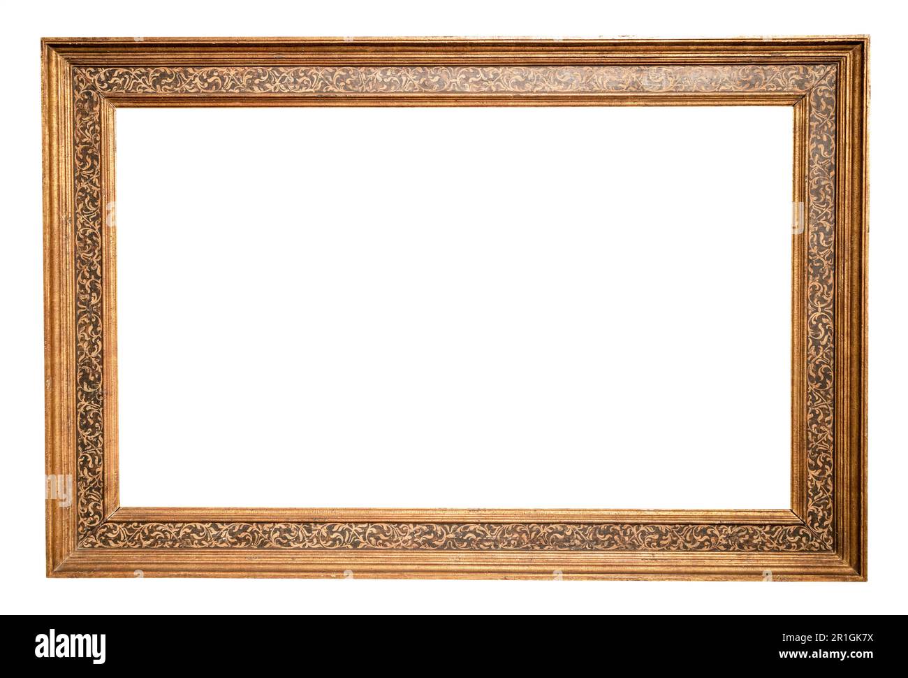 old horizontal long wooden picture frame isolated on white background