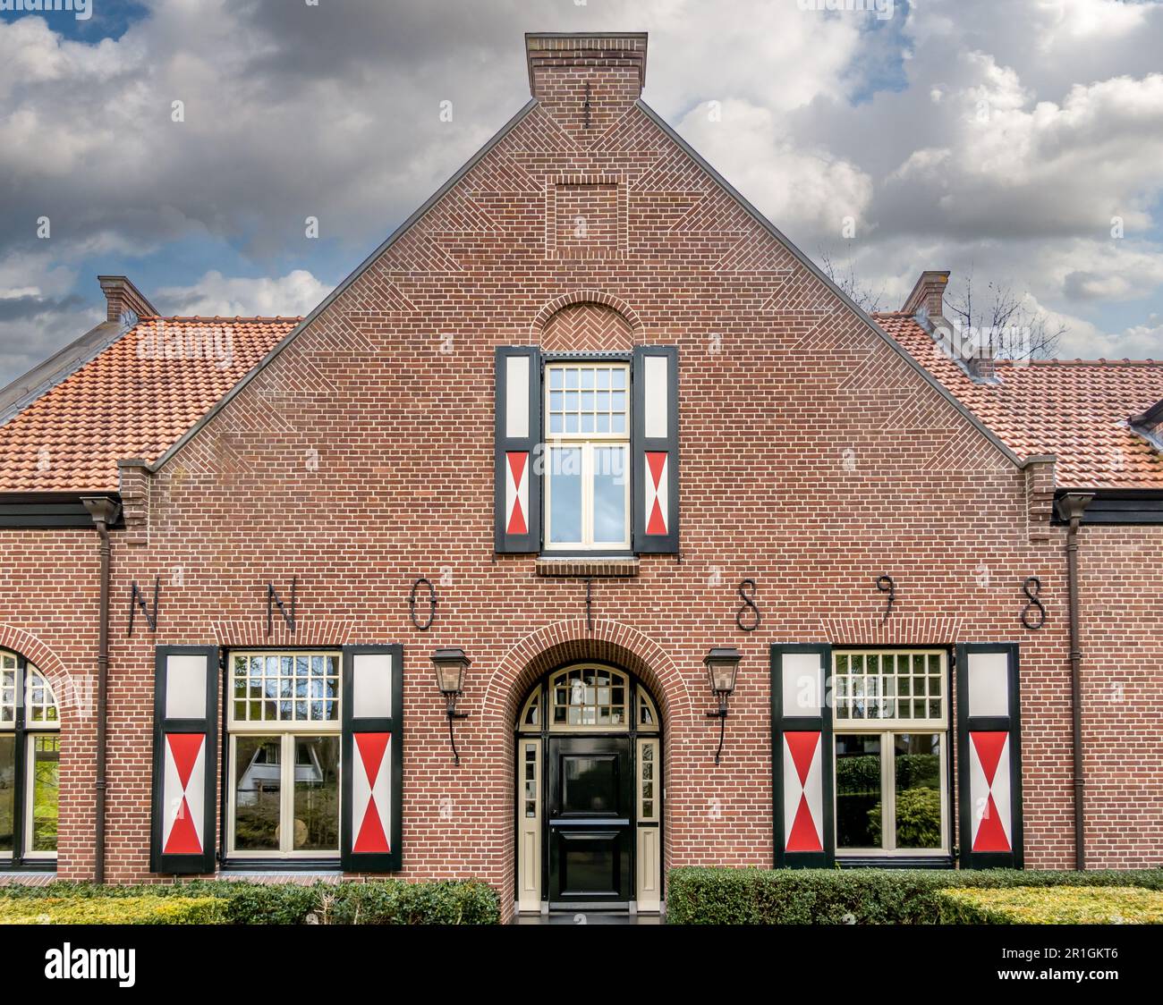 Front of brick country house villa Veldhoeve designed by architect Hanrath in 1898, Hilversum, Netherlands Stock Photo