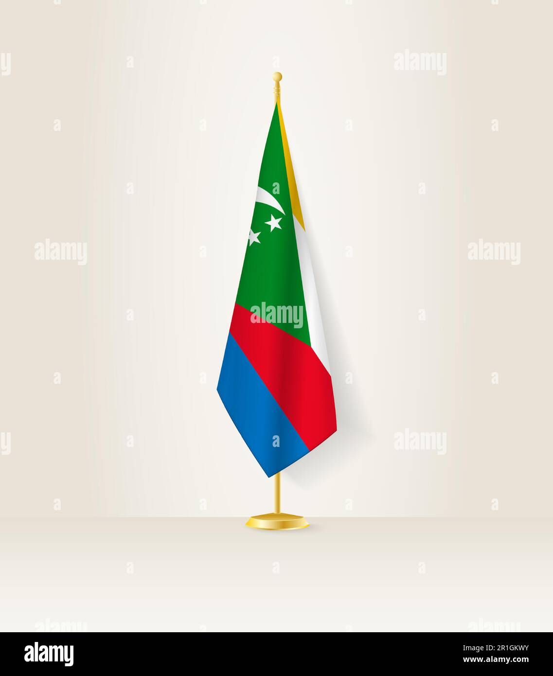 Comoros flag on a flag stand. Vector illustration. Stock Vector