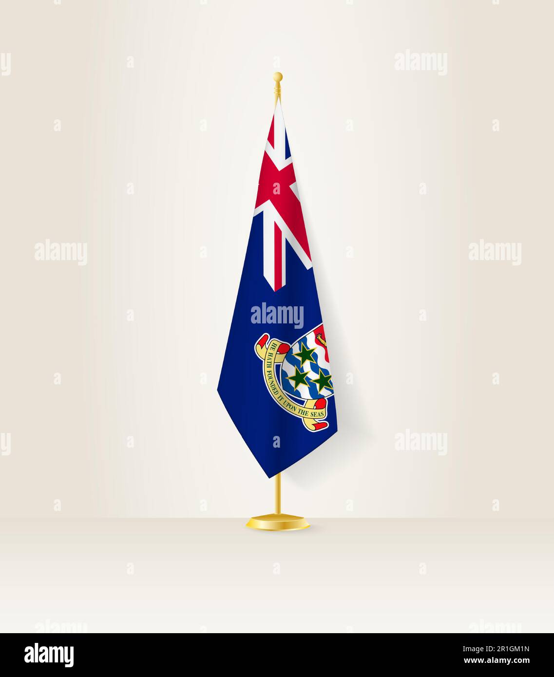 Cayman Islands flag on a flag stand. Vector illustration. Stock Vector