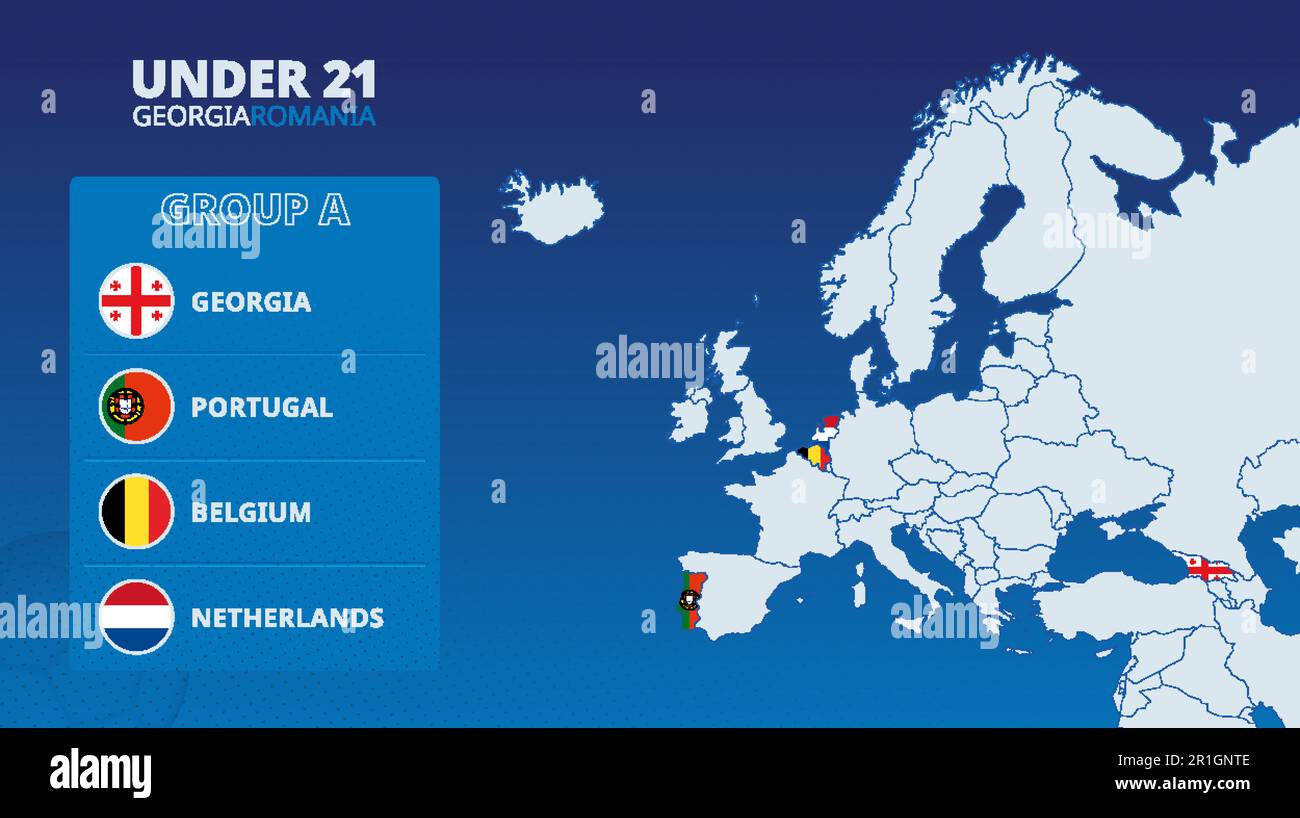 Map of Europe with marked maps of countries participating in group A of