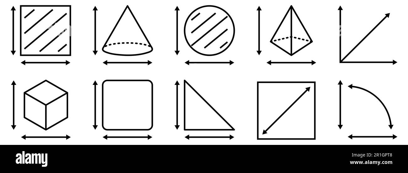 Dimension, area and perimeter measure icons. Vector illustration Stock
