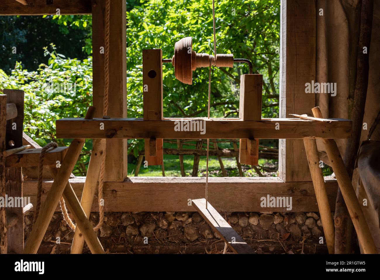 Old style foot powered wood turning machine, based around a 17th