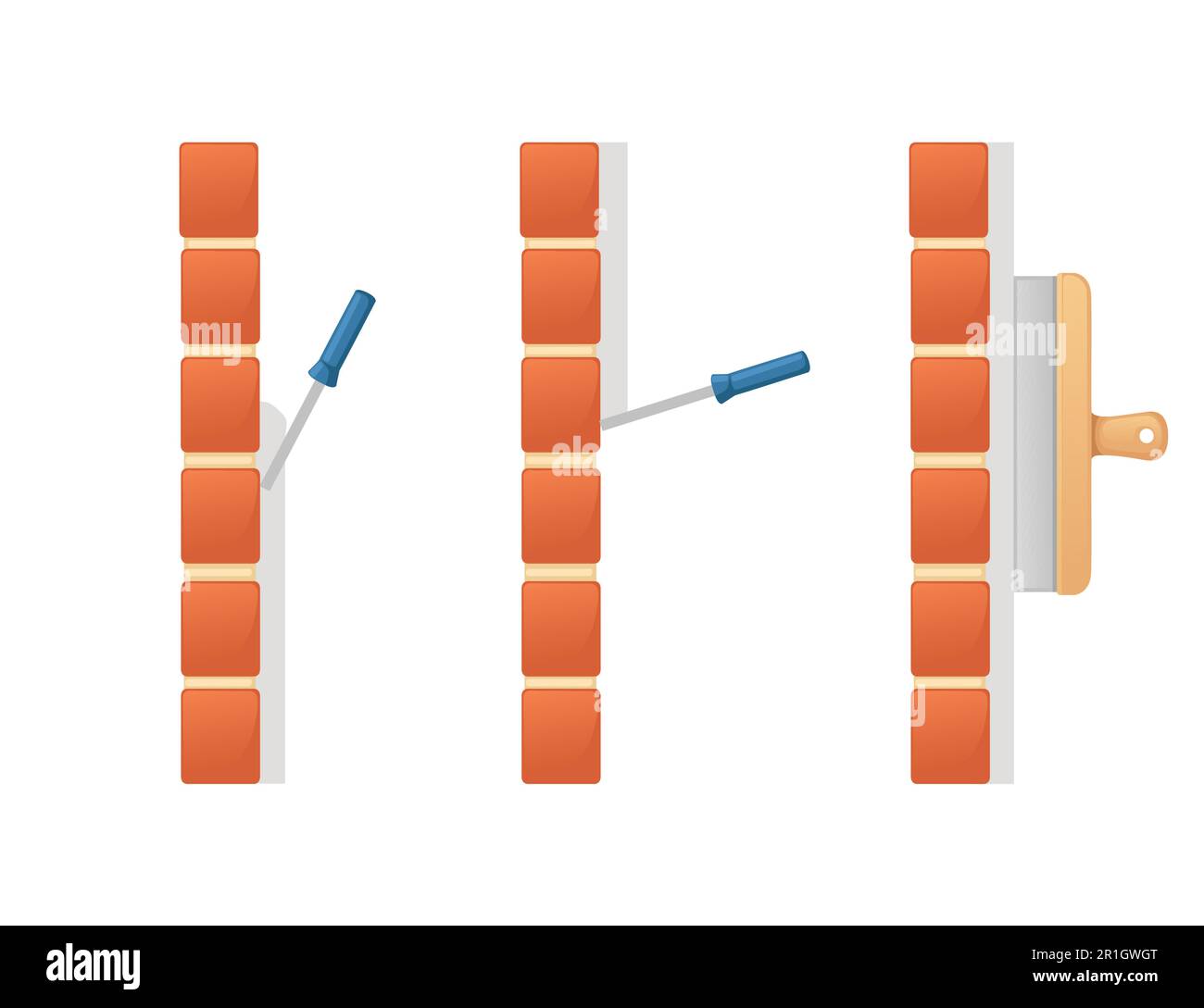 Plastering red brick wall with putty knife spatula vector illustration