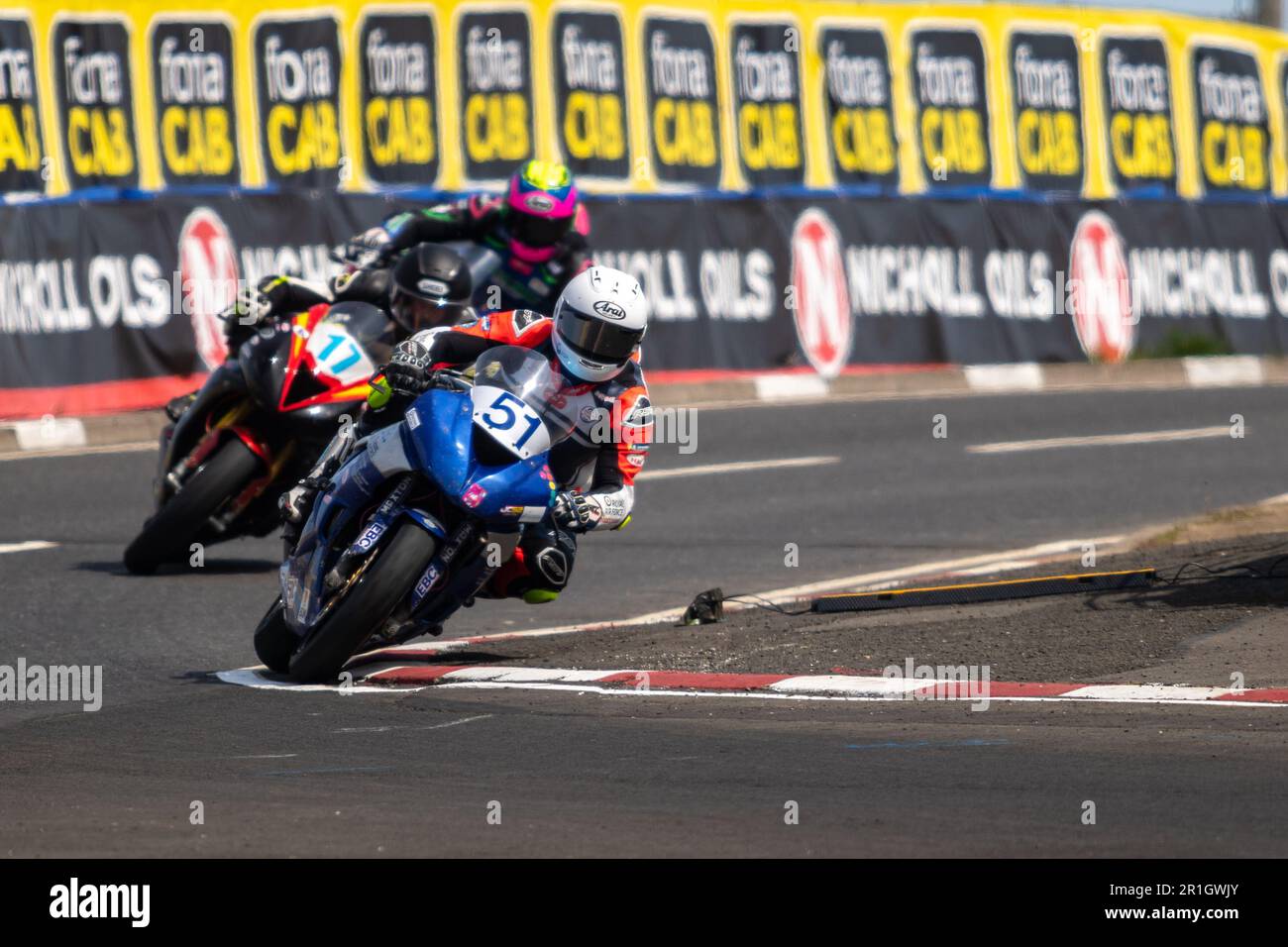 Portstewart, UK. 13th May, 2023. Radley Hughes Navigating the Chicane at the Northwest 200 Race 2 Supersport Class bike. Davey Todd was the Winner of the race, with Richard Cooper second and Peter Hickman third Credit: Bonzo/Alamy Live News Stock Photo
