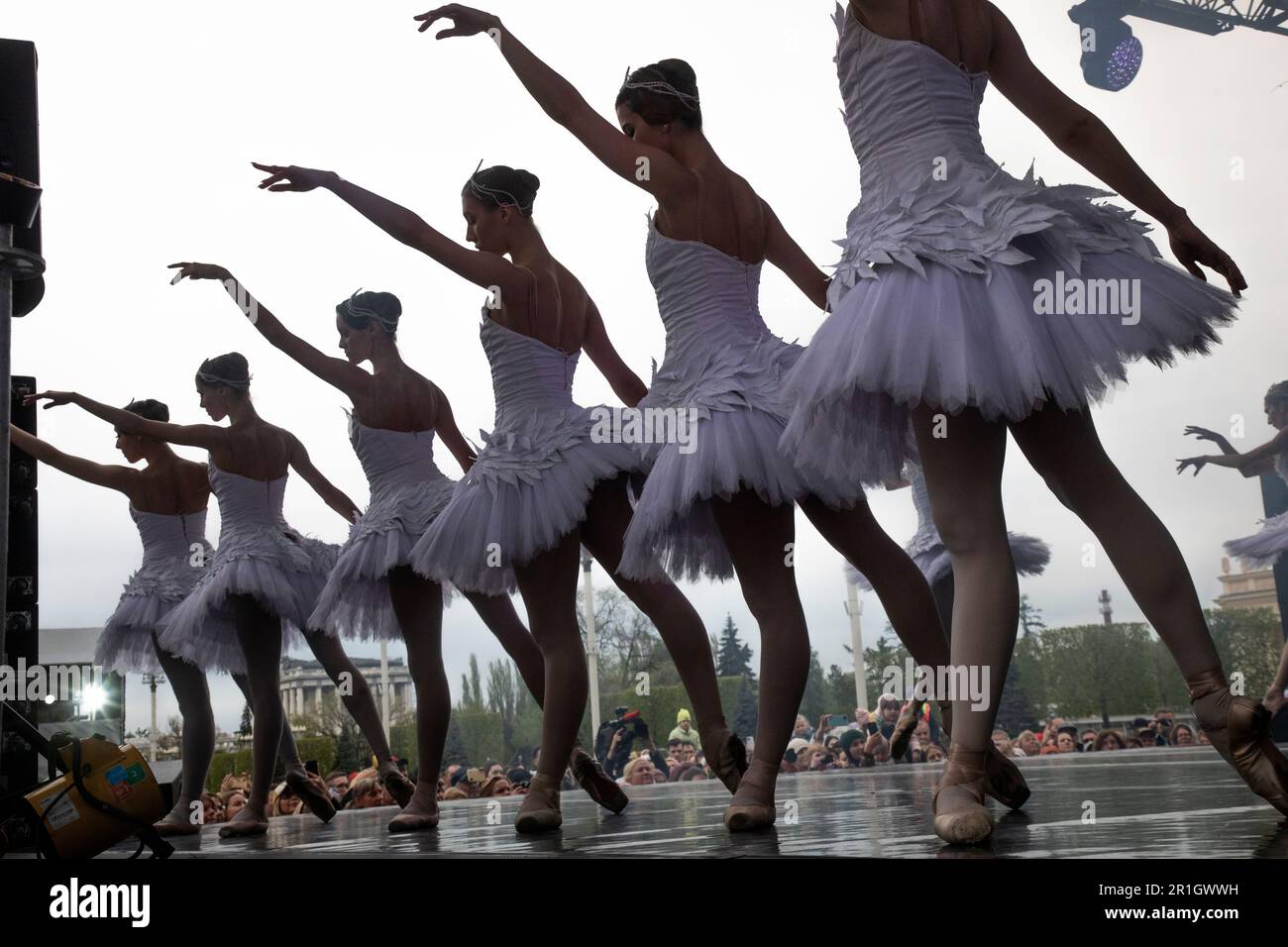 Moscow, Russia. 30th April, 2023. Performance of the Imperial Russian Ballet troupe with the program 'Melody of Water' on a stage of VDNH in honor of the launch of fountains, in Moscow, Russia Stock Photo