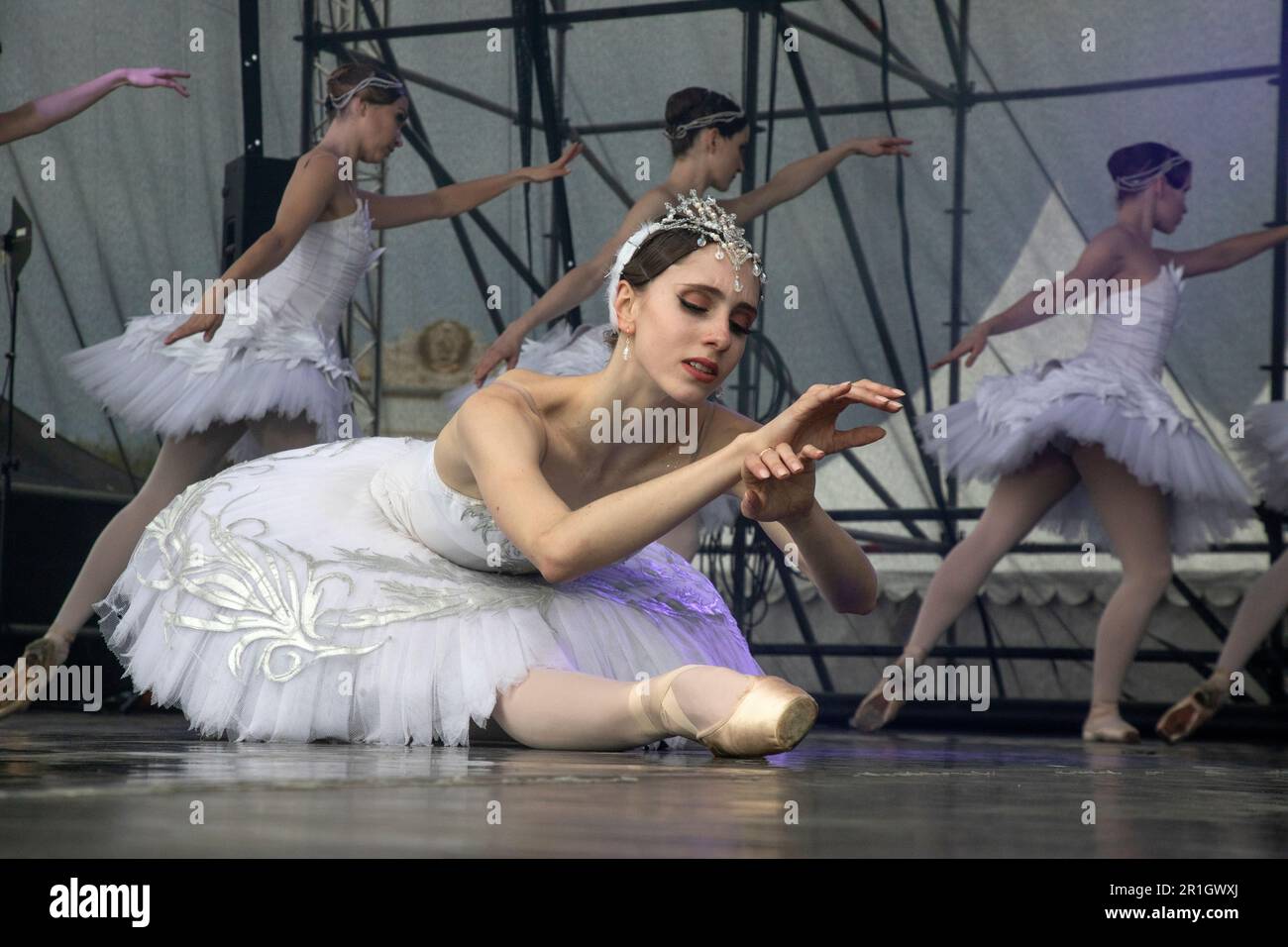 Moscow, Russia. 30th April, 2023. Performance of the Imperial Russian Ballet troupe with the program 'Melody of Water' on a stage of VDNH in honor of the launch of fountains, in Moscow, Russia Stock Photo