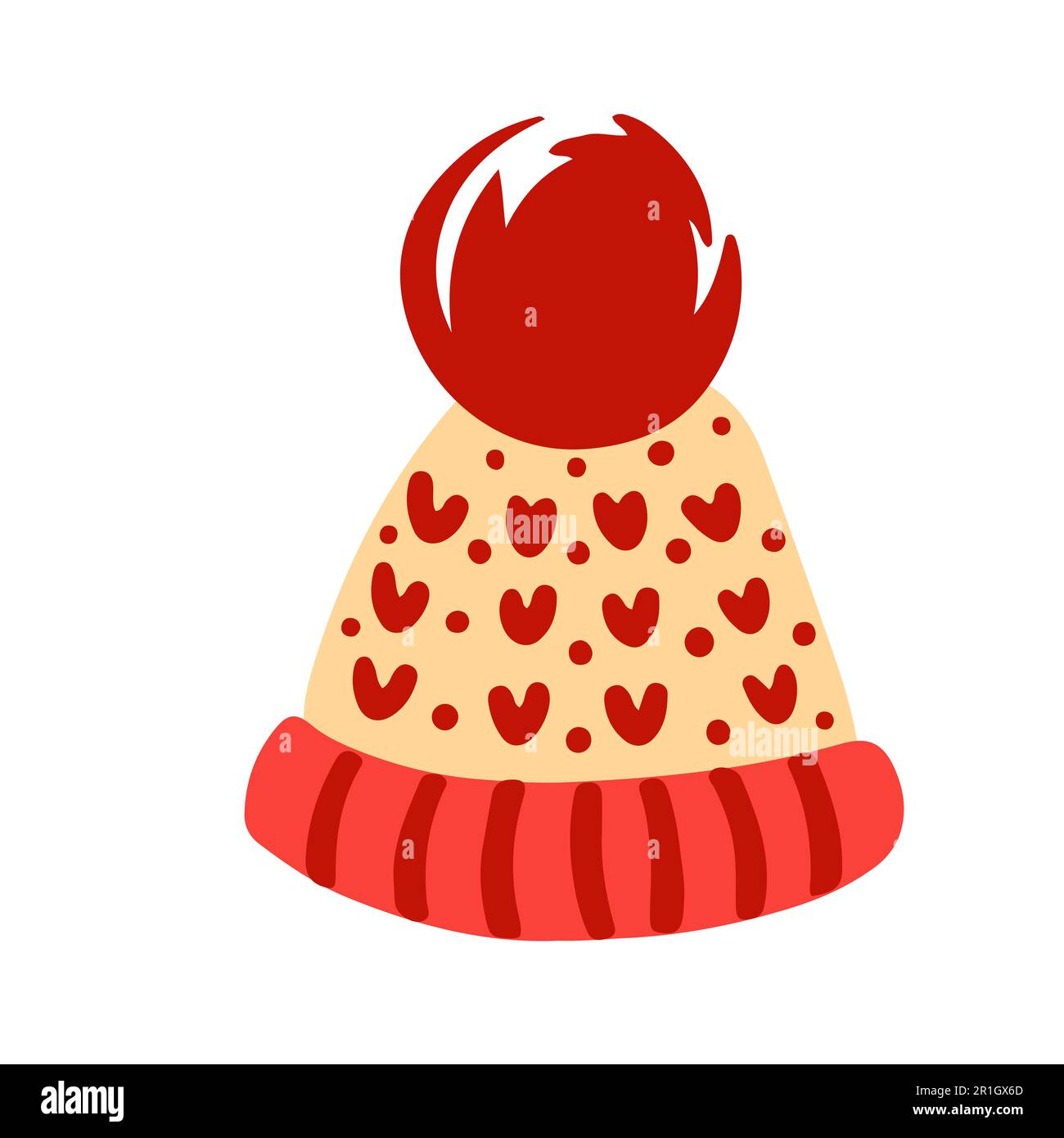 Knitted warm red cap vector illustration isolated on white background Stock Vector