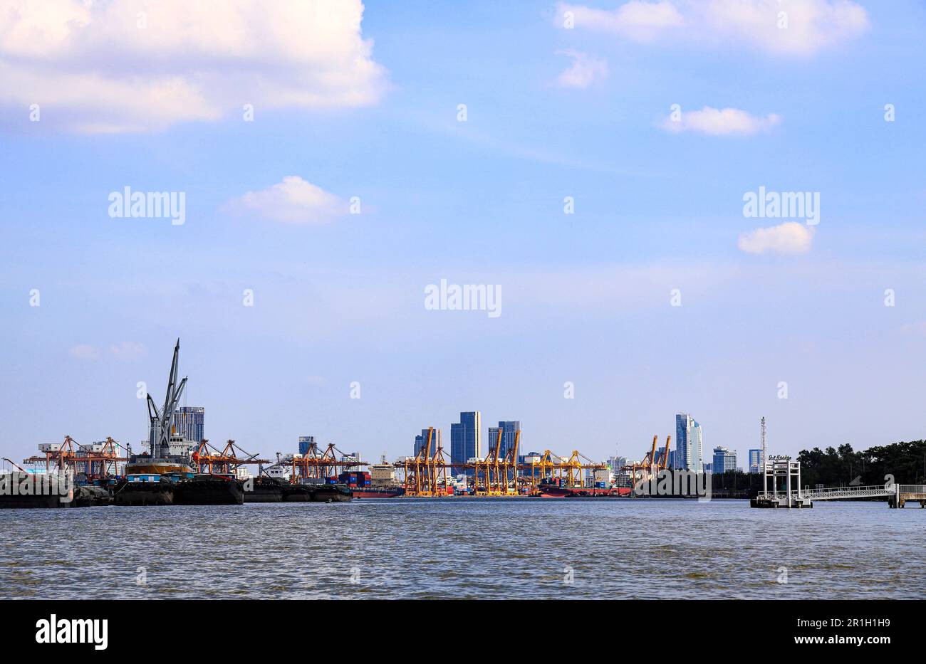 View of Bangkok shipping container terminal, One of the Asian modernize ...