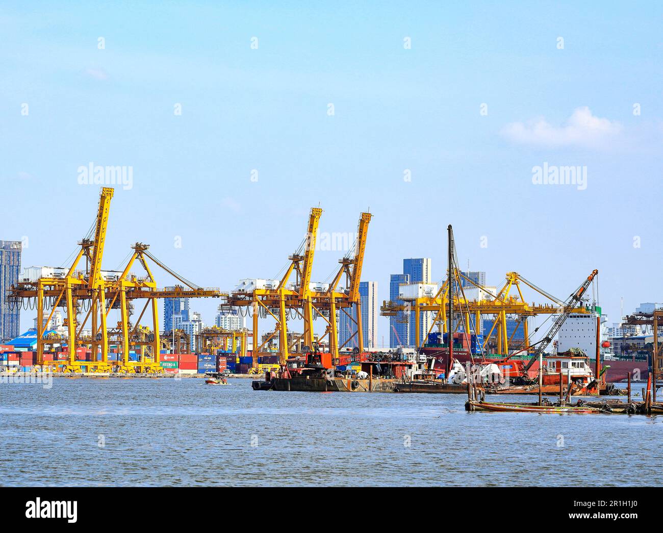 View of Bangkok shipping container terminal, One of the Asian modernize ...