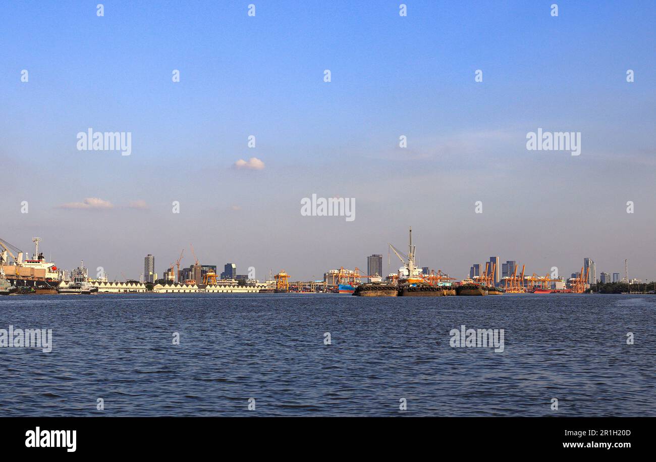 View of Bangkok shipping container terminal, One of the Asian modernize ...
