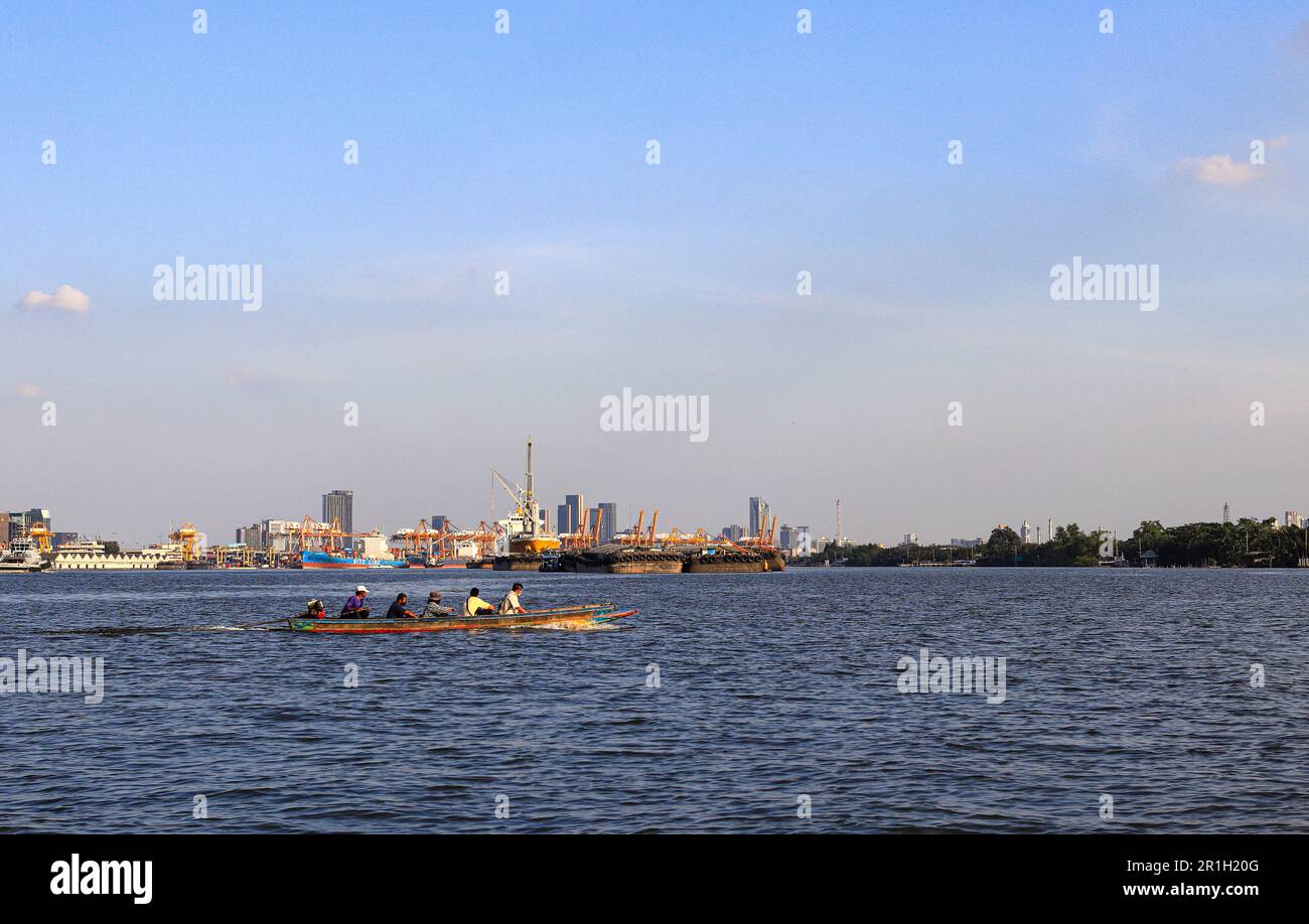 View of Bangkok shipping container terminal, One of the Asian modernize ...