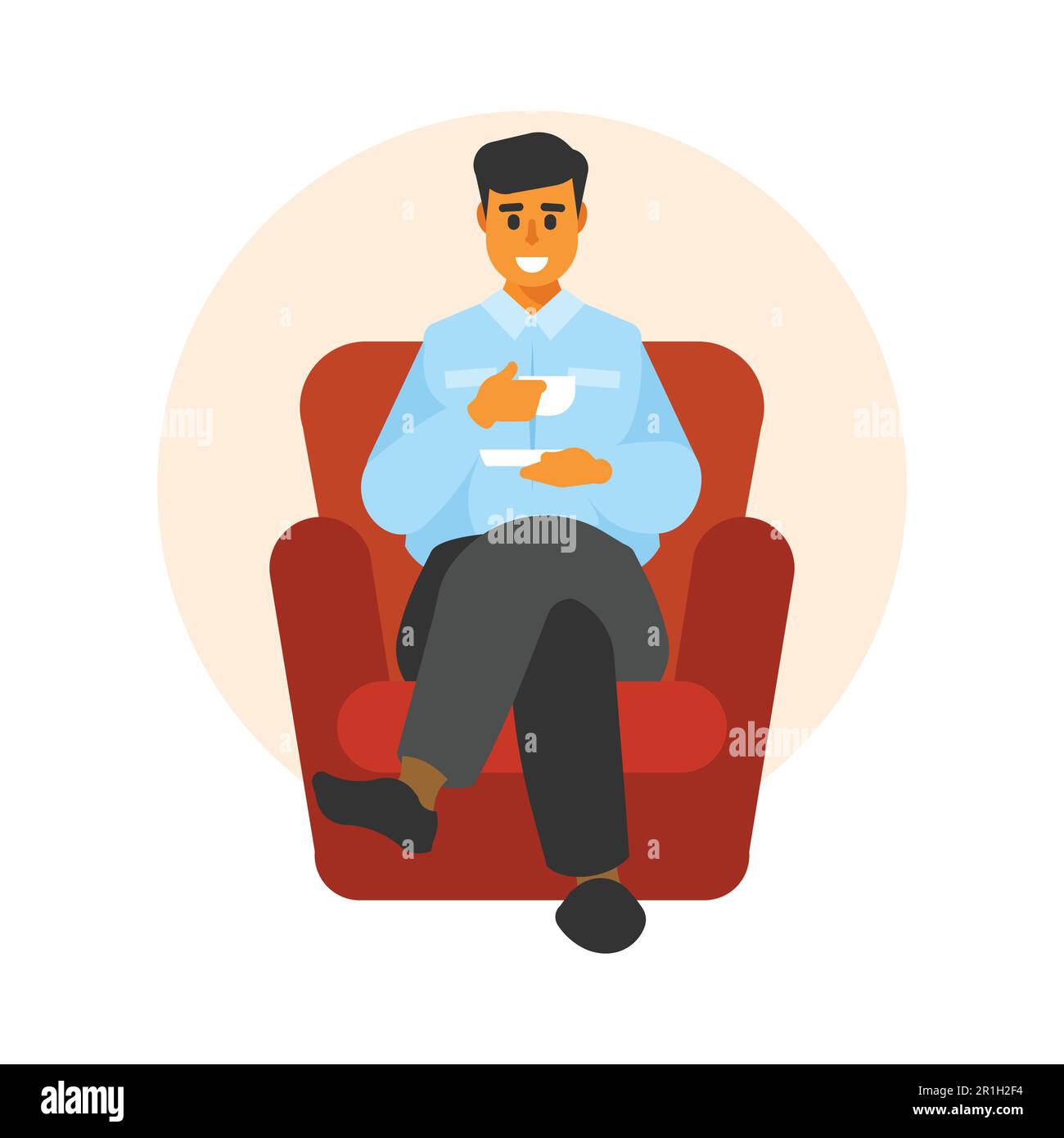 The man sitting in the armchair and drinking coffee Flat style vector illustration Stock Vector