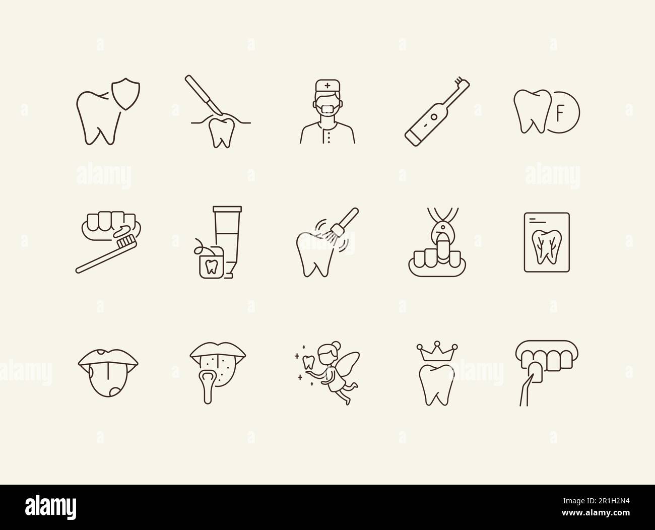 Teeth cleaning line icon set Stock Vector