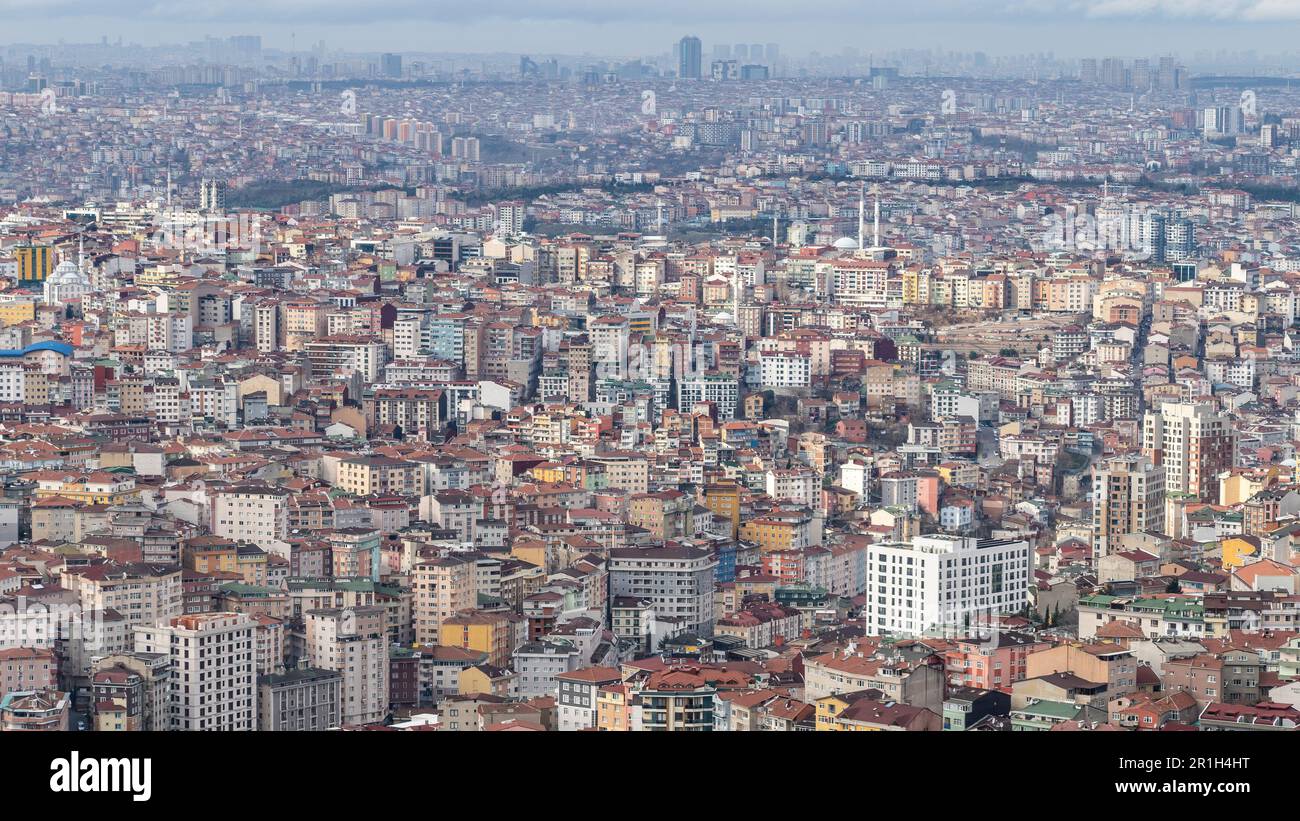 Istanbul, Turkey - January 2023: Mass housing in Istanbul, a city awaiting a devastating earthquake. However, buildings are largely unprepared, leavin Stock Photo