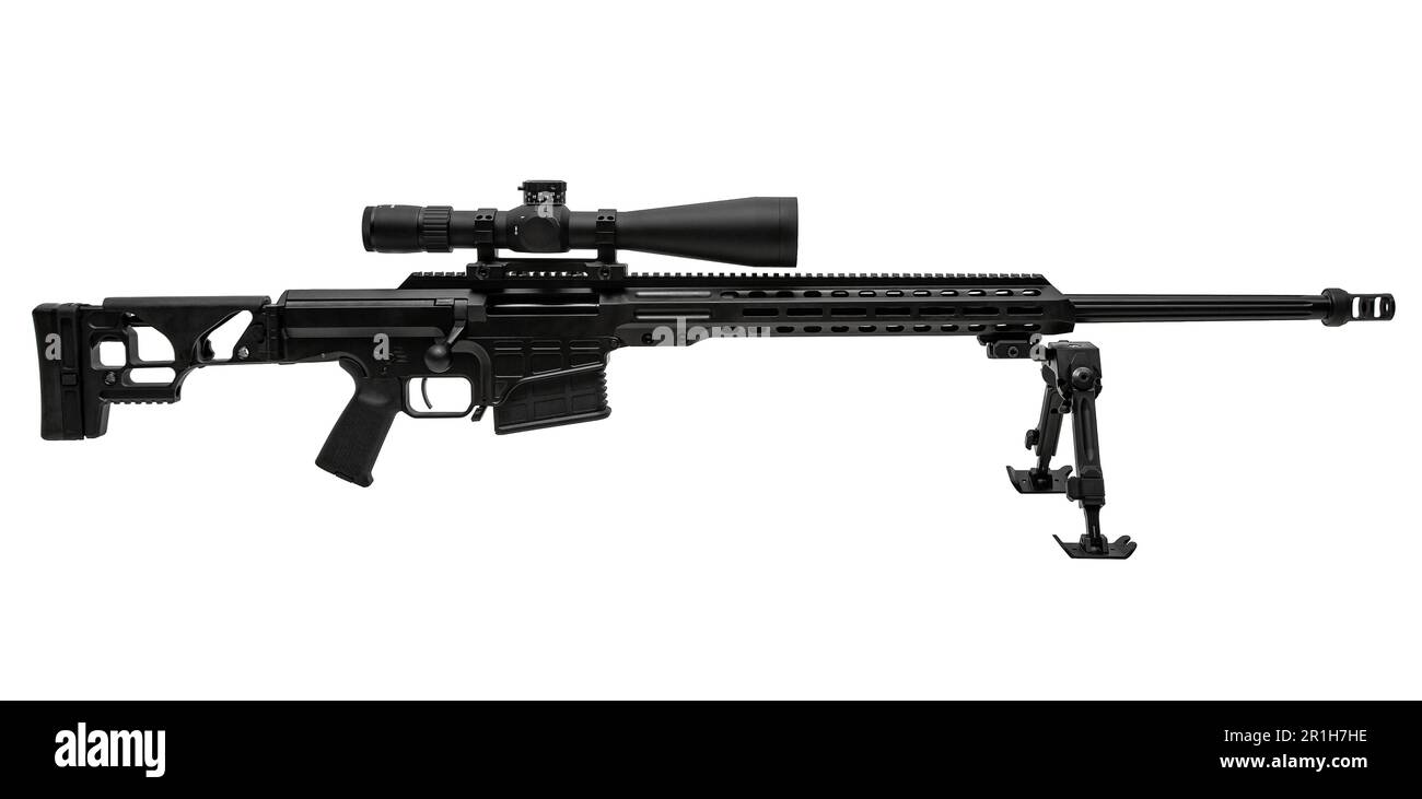 Modern powerful largecaliber tactical sniper rifle with a telescopic