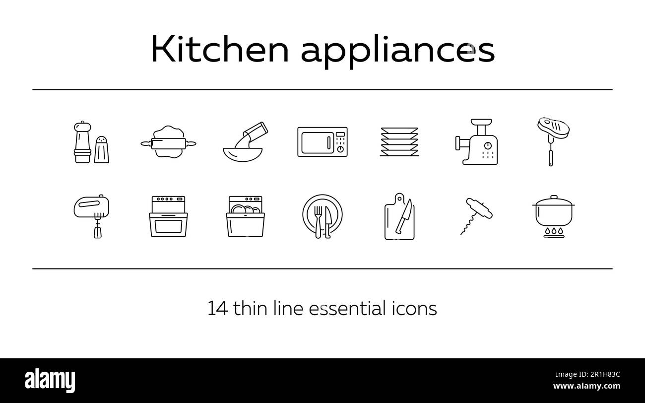 Kitchen appliances icons outline Black and White Stock Photos & Images ...