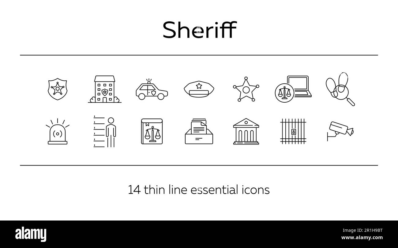 Sheriff line icon set Stock Vector