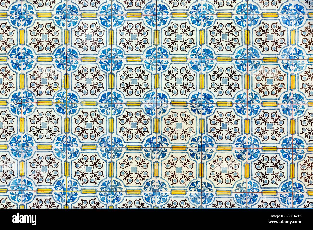 pattern of typical old decorated tiles at a wall in Portugal