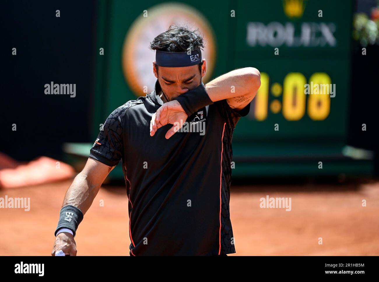 May 14, 2023, Rome Fabio Fognini of Italy reacts during his mens singles second round match against Holger Rune of Denmark (not pictured) at the Italian Open tennis tournament in Rome, Italy,