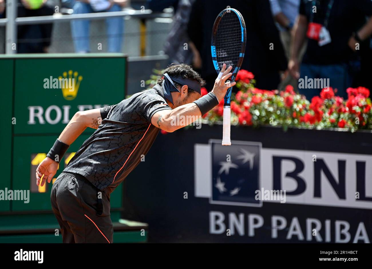May 14, 2023, Rome: Fabio Fognini of Italy reacts during his men's singles  second round match against Holger Rune of Denmark (not pictured) at the  Italian Open tennis tournament in Rome, Italy,