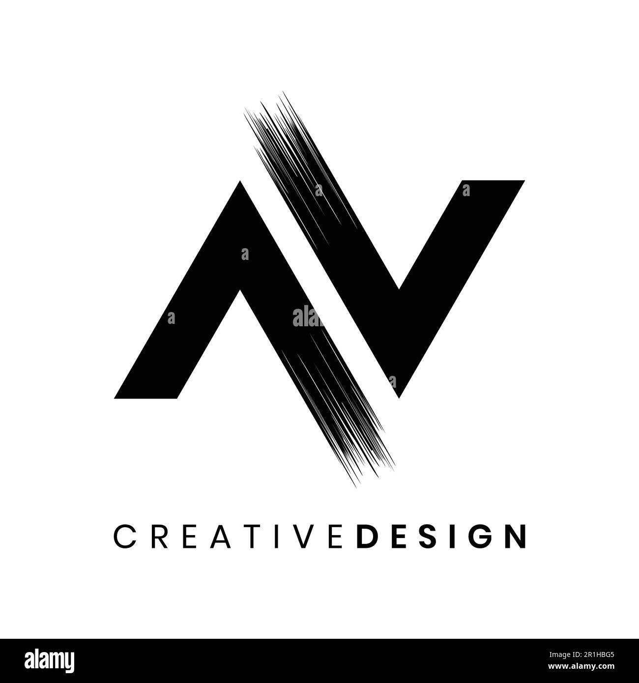 Geometric letter AV logo design vector with brush stroke texture Stock Vector