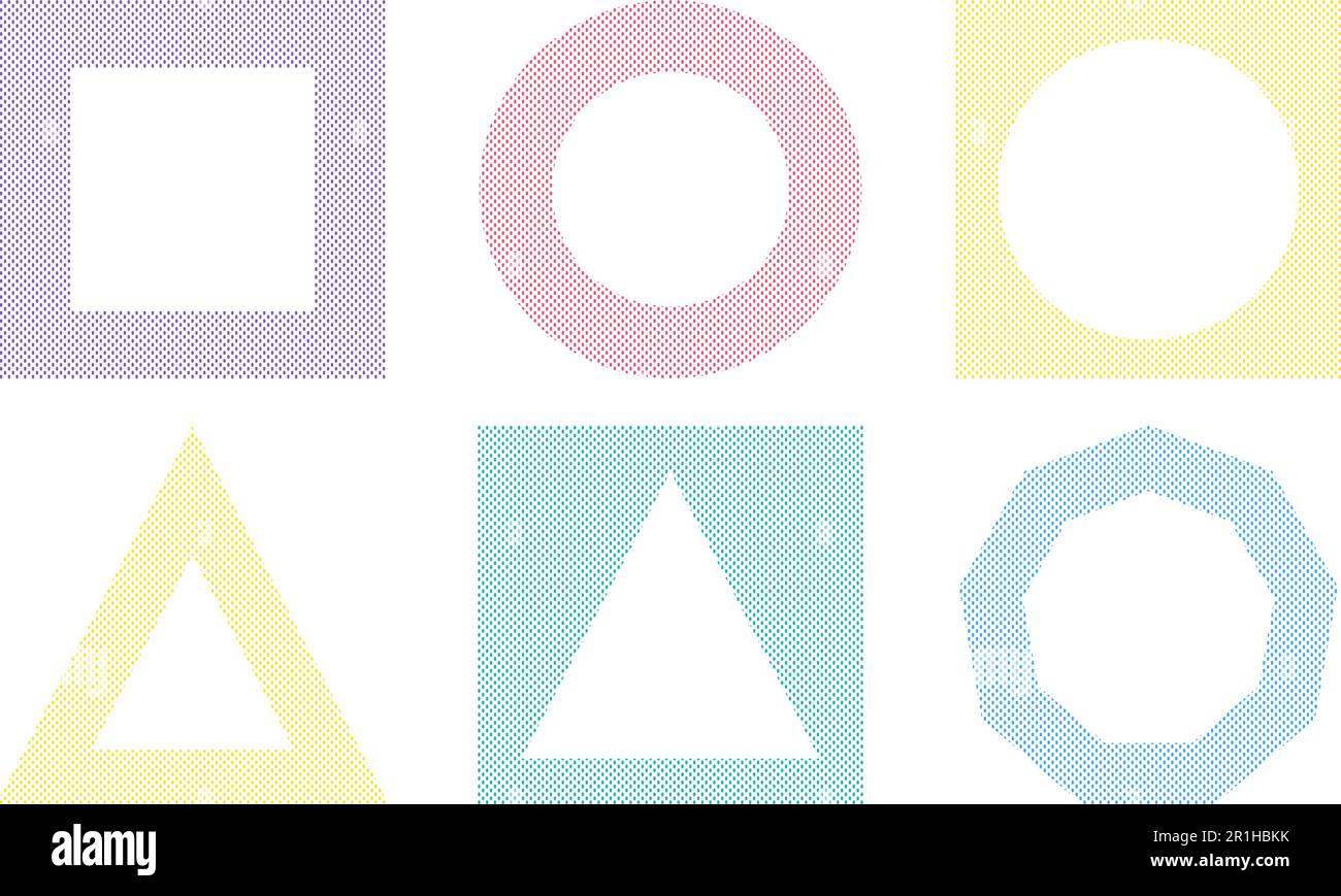 Colorful square, circle, triangular, polygonal frame elements set with doodle lines. Editable vector template for card, invitation, social media post, Stock Vector