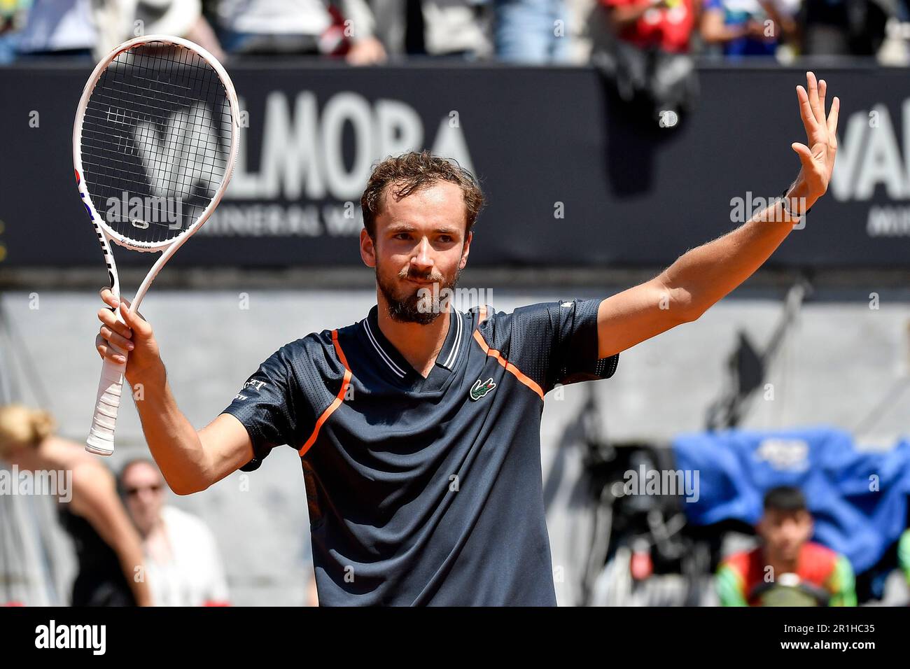 Rome, Italy. 14th May, 2023. Daniil Medvedev of Russia celebrates the victory at the end of his match against Emil Ruusuvuori of Finland at the Internazionali BNL d'Italia tennis tournament at Foro Italico in Rome, Italy on May 14th, 2023. Credit: Insidefoto di andrea staccioli/Alamy Live News Stock Photo