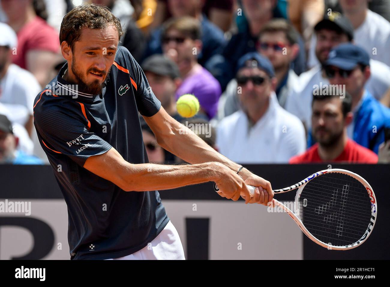 Rome, Italy. 14th May, 2023. Daniil Medvedev of Russia in action during his match against Emil Ruusuvuori of Finland at the Internazionali BNL d'Italia tennis tournament at Foro Italico in Rome, Italy on May 14th, 2023. Credit: Insidefoto di andrea staccioli/Alamy Live News Stock Photo