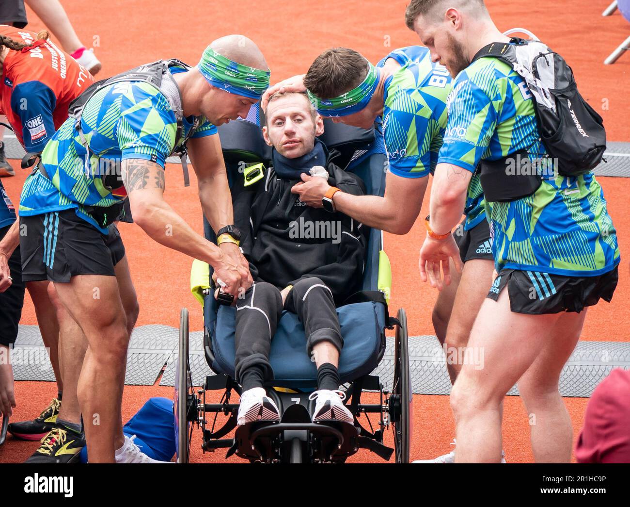 Rob Burrow after crossing the finish line of the 2023 Rob Burrow Leeds
