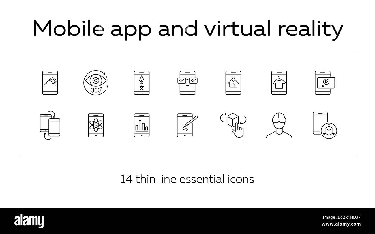 Mobile app and virtual reality line icon set Stock Vector Image & Art ...