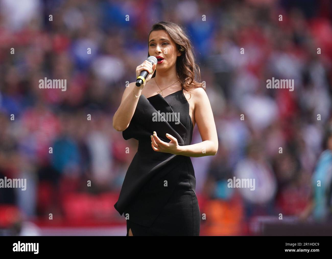 Jasmine Faulkner singing the national anthem ahead of during the Vitality Women's FA Cup final