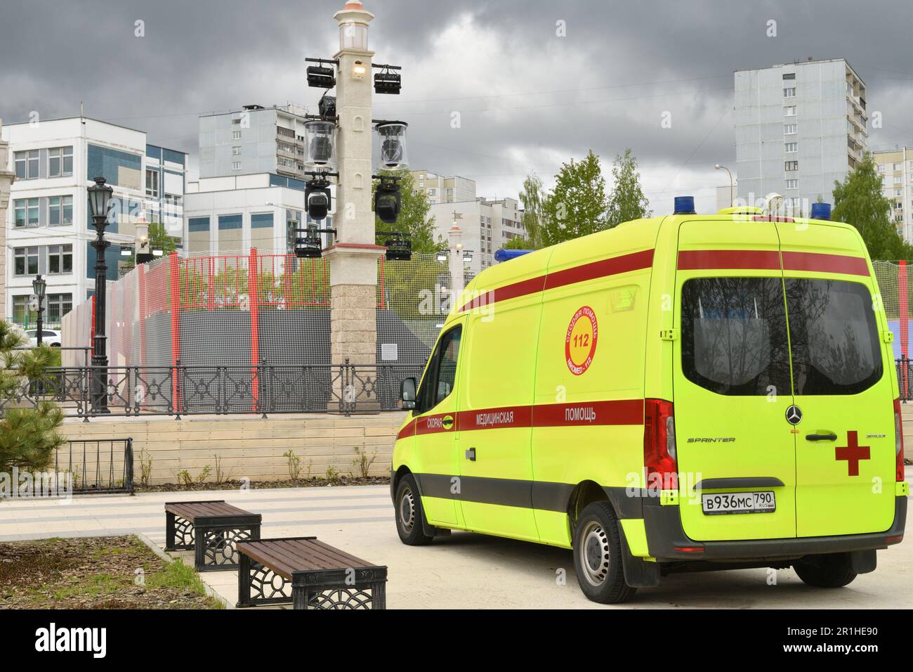 Moscow, Russia - 27 May. 2022. An ambulance Nikomed on duty at the site of the Moscow Seasons festival in Zelenograd Stock Photo