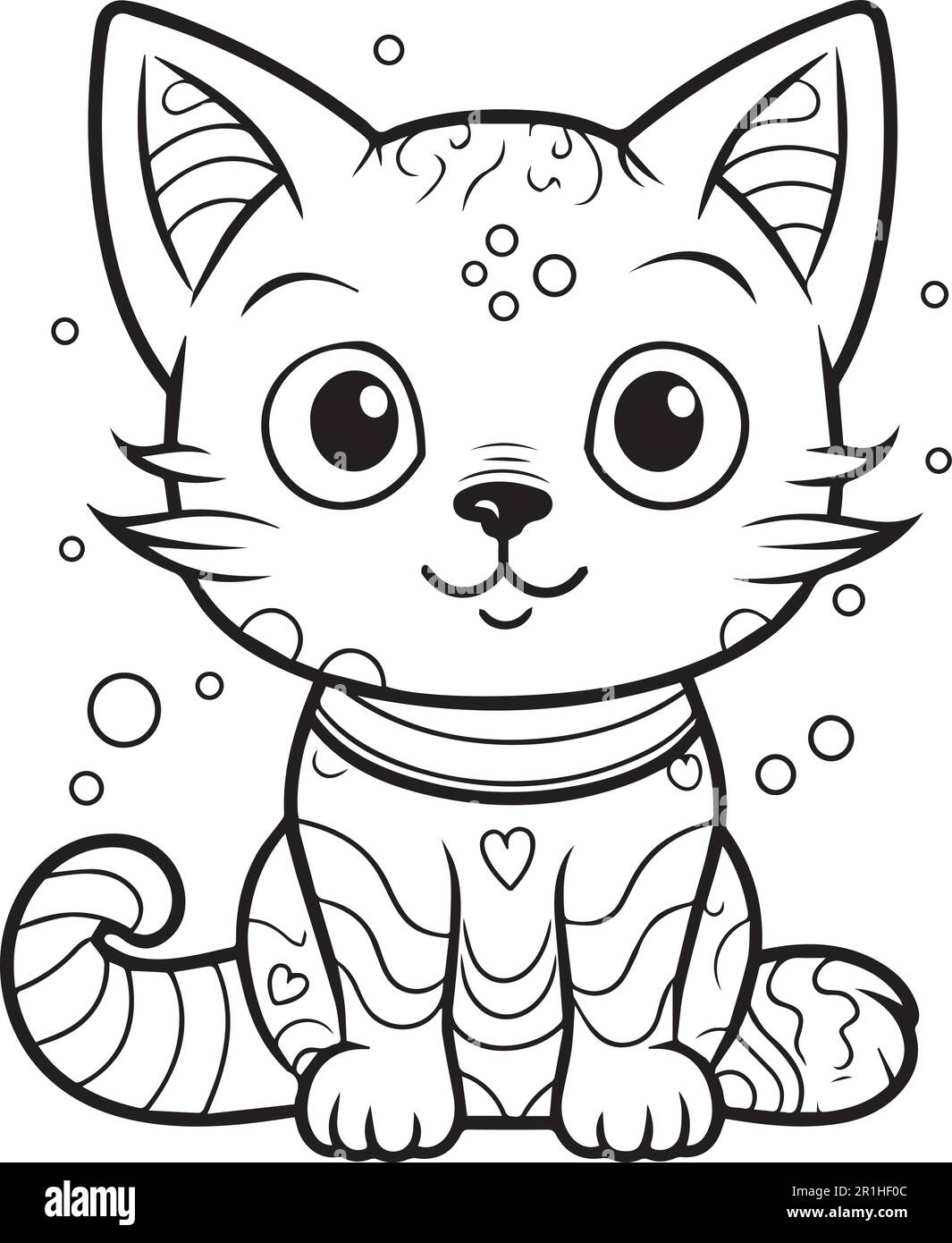 A cute line art cat coloring book for kids. Coloring page for doodlers. Stock Vector