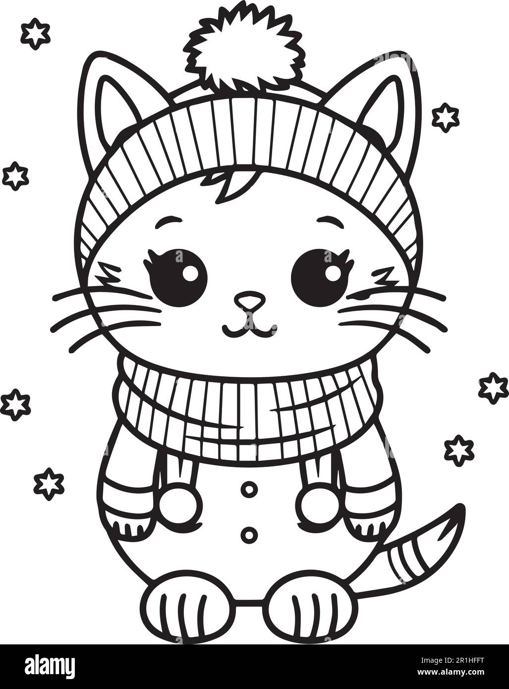 A cute cartoon cat coloring page for kids. Stock Vector