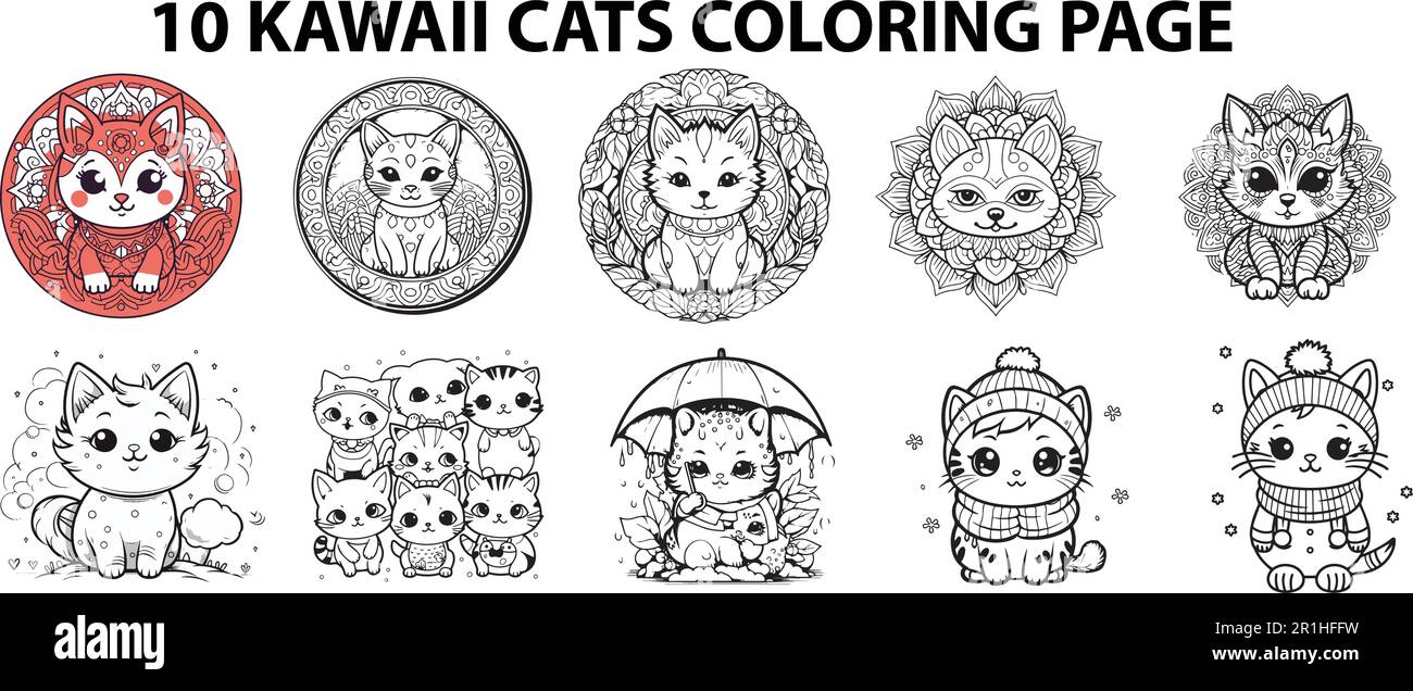 Cat coloring page set. Cat coloring sheets bundle. Cat line art vector design collection. Stock Vector