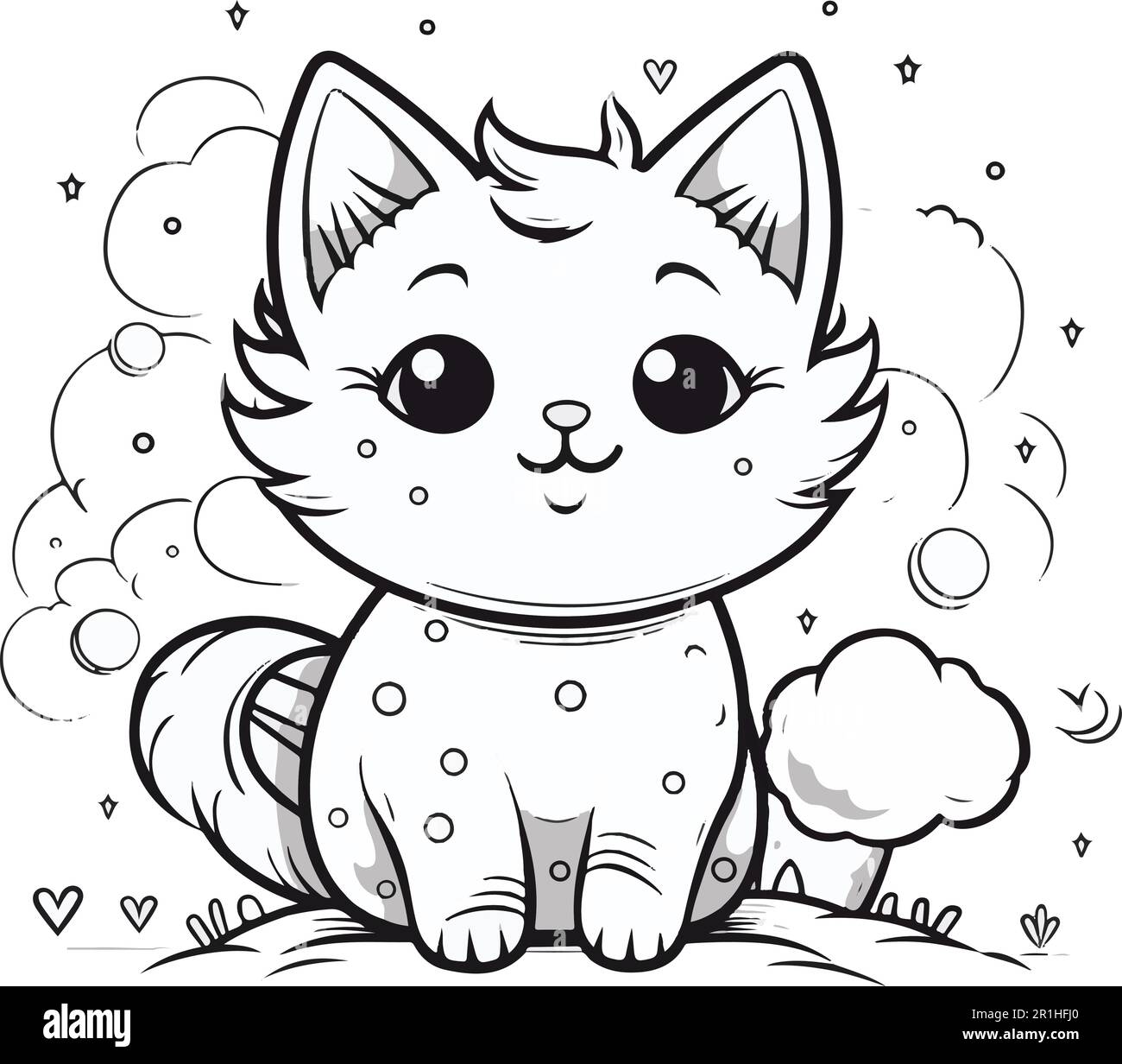 A cute kawaii cat coloring page Line art cat coloring sheet vector design Stock Vector